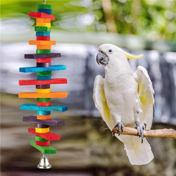 2Pcs Bird Toys -Parrot Toys with Multicolored Natural Wooden Blocks,Bird Chewing - Picture 2 of 6